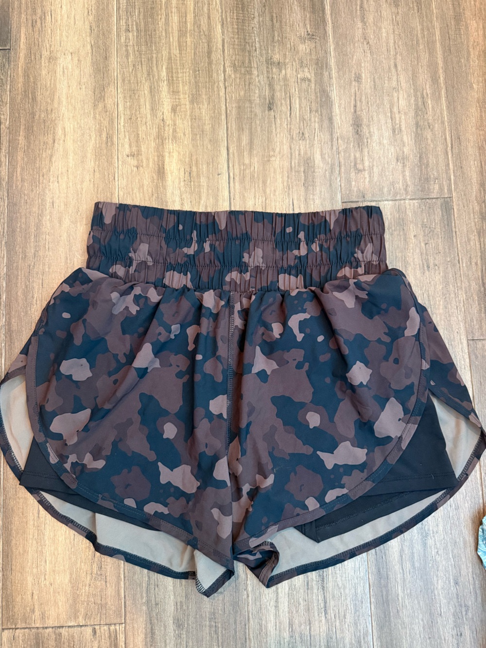 Athleta Brown & Black Camo-Print Skirted Running Shorts